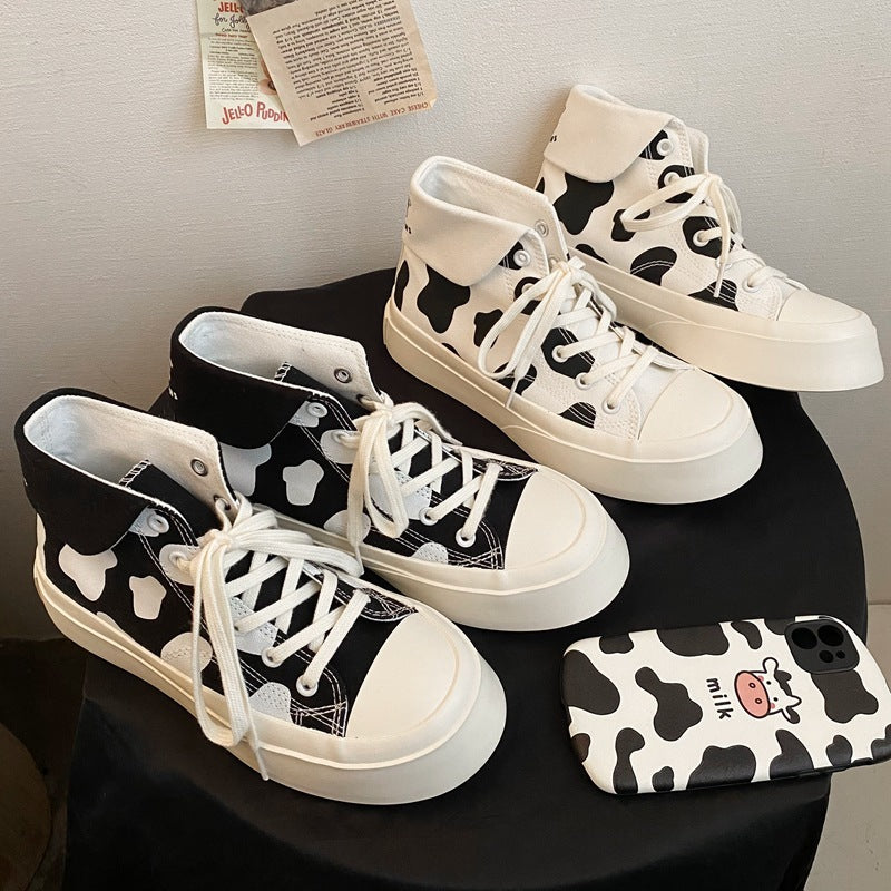 Girls High-Top Canvas Shoes Cow Spots