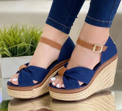 Belt Buckle Wedge Toothy Sandals Women's Shoes