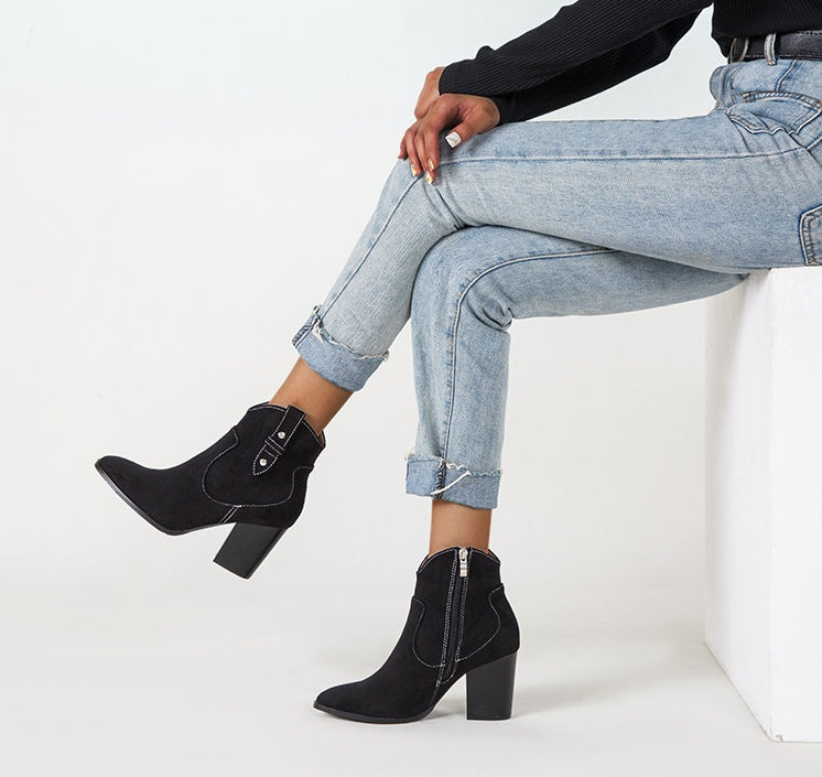 Botas Martin de otoño e invierno de tubo corto con tacón grueso y cremallera lateral, botas cortas de moda para mujer