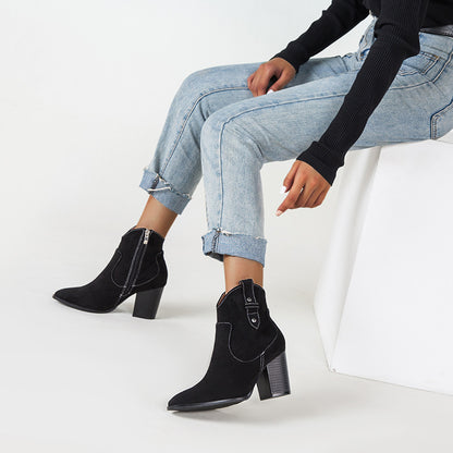 Botas Martin de otoño e invierno de tubo corto con tacón grueso y cremallera lateral, botas cortas de moda para mujer