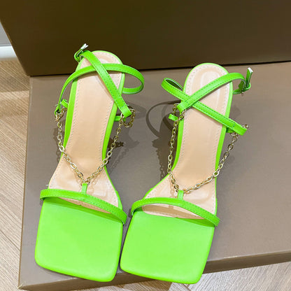 Fluorescent Green Sandals Women"s New Ins Net Red European And American