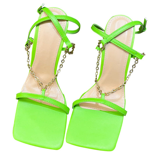 Sandalias Verde Fluorescente Para Mujer Nuevas Ins Net Rojas Europeas Y Americanas