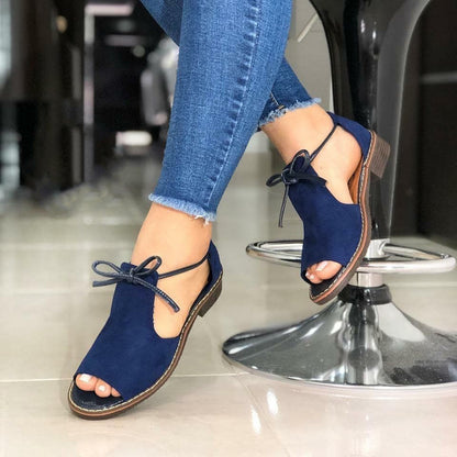 Summer New Style Fish Mouth Front Lace Up Side Hollow Square Heel Women Sandals