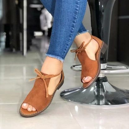 Summer New Style Fish Mouth Front Lace Up Side Hollow Square Heel Women Sandals