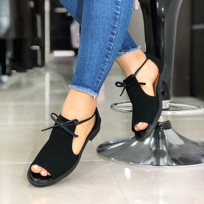 Summer New Style Fish Mouth Front Lace Up Side Hollow Square Heel Women Sandals