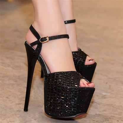 Super High Heel Sandals Sexy Stiletto Rhinestone Women's Shoes