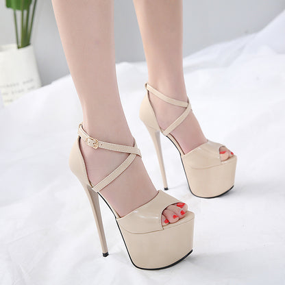 New Style Ladies Super High Heels Nightclub Sexy Fish Mouth Waterproof Platform Sandals European And American Foreign Trade Women's Shoes High Heels