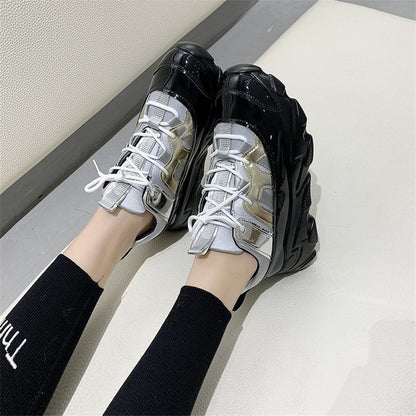 Patent Leather Thick-soled High-rise Casual Polyurethane Sneakers