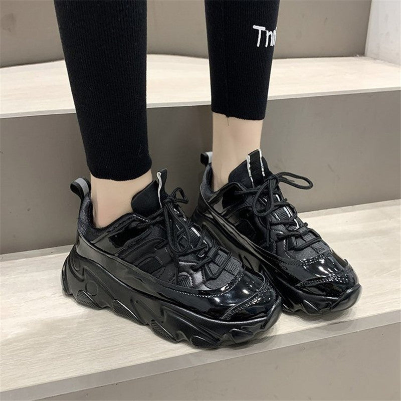 Patent Leather Thick-soled High-rise Casual Polyurethane Sneakers