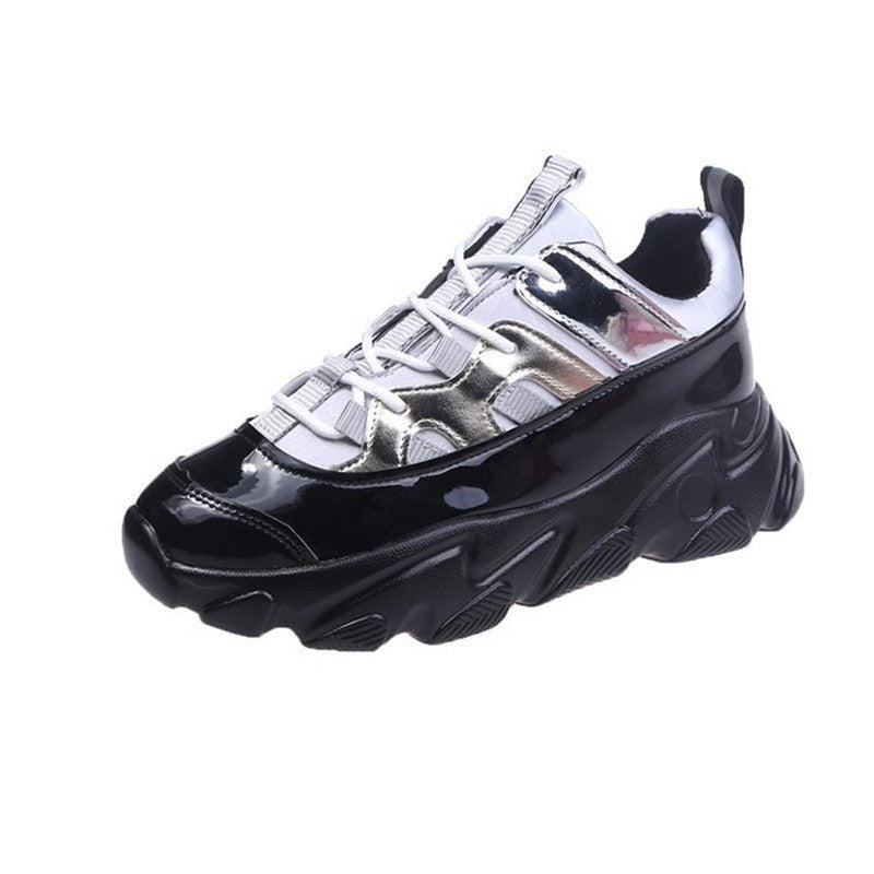 Patent Leather Thick-soled High-rise Casual Polyurethane Sneakers