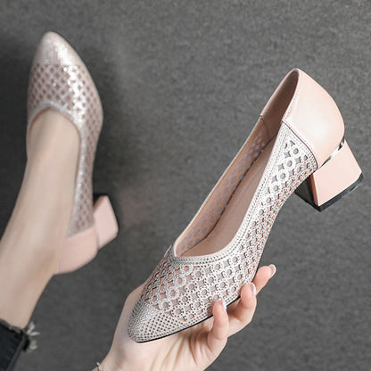 Sandals Baotou Pointed Thick High Heel Soft Sole Large Size Shoes Ladies Summer Mesh Shoes