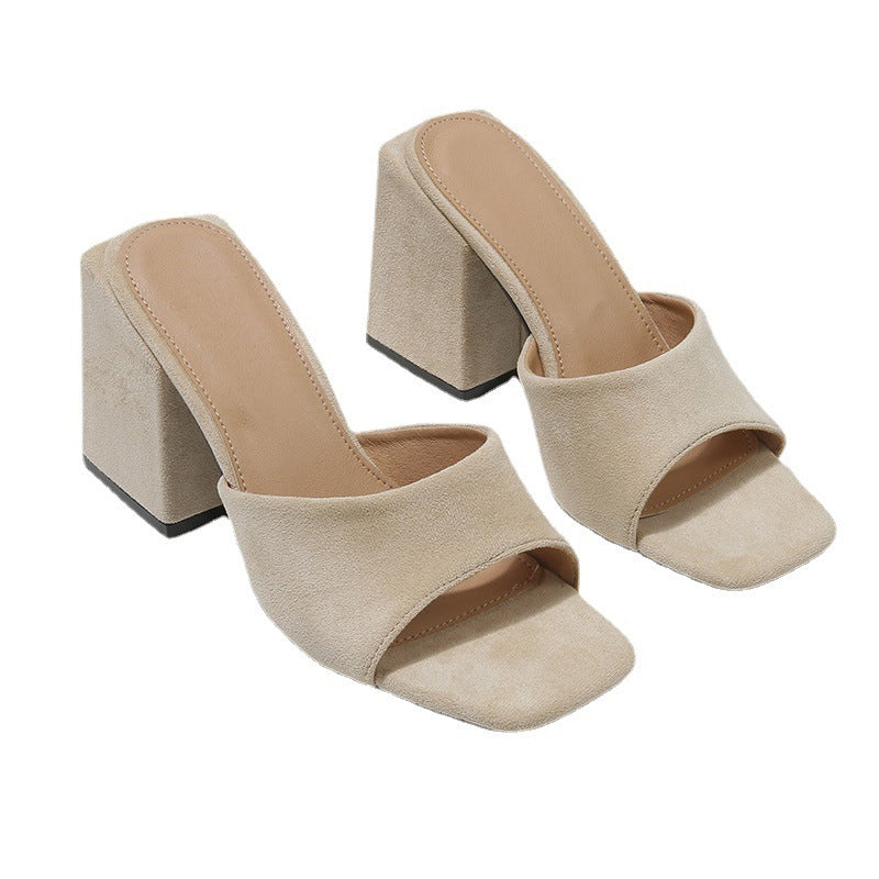 Sandales et pantoufles transfrontalières Ebay d'été nouvelles sandales et pantoufles simples et à la mode pour femmes à talons épais et à bout carré, chaussures à bout ouvert de grande taille pour femmes