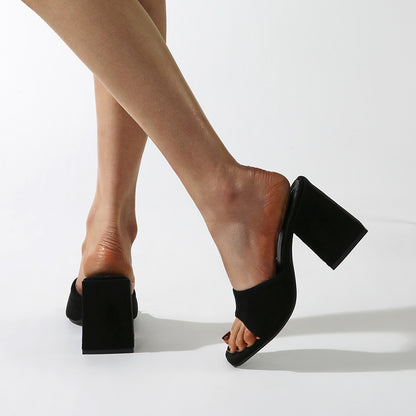 Sandales et pantoufles transfrontalières Ebay d'été nouvelles sandales et pantoufles simples et à la mode pour femmes à talons épais et à bout carré, chaussures à bout ouvert de grande taille pour femmes