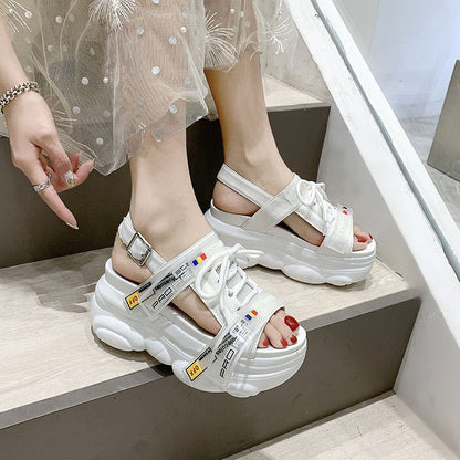 Net Red Sandals Female Summer Fairy Wind Slope With New Wild Sponge Cake Thick-Soled Casual Heightening Beach Roman Shoes