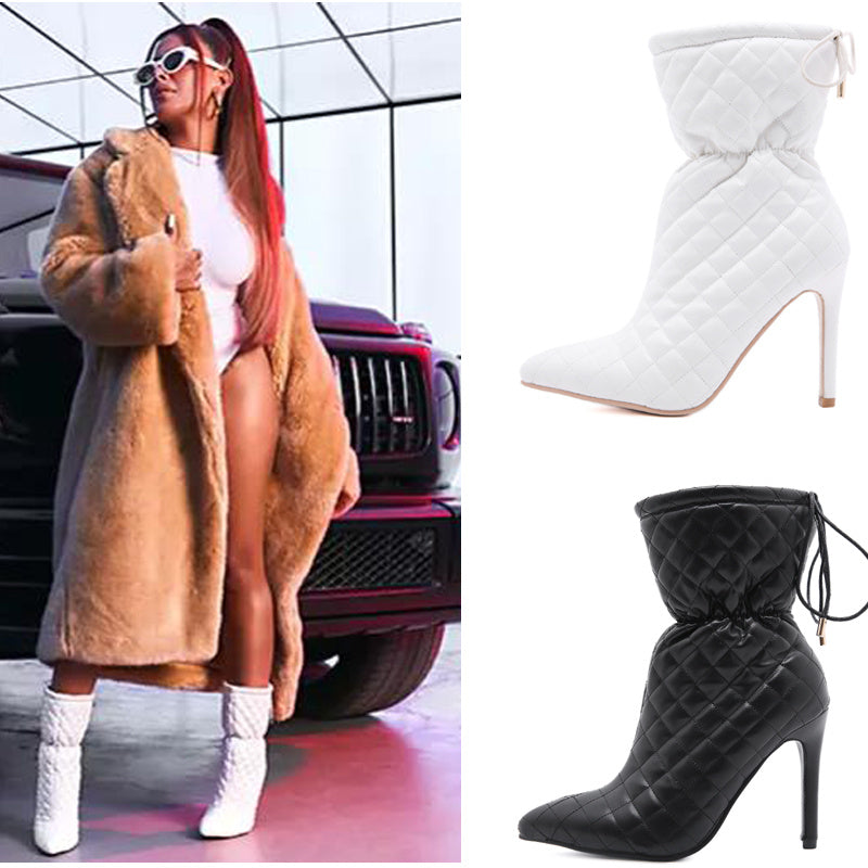 Super High Heel Pointed Toe Stiletto Sexy Short Boots Lace Up Personality Short Boots Women