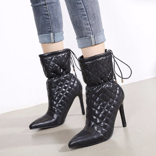 Super High Heel Pointed Toe Stiletto Sexy Short Boots Lace Up Personality Short Boots Women