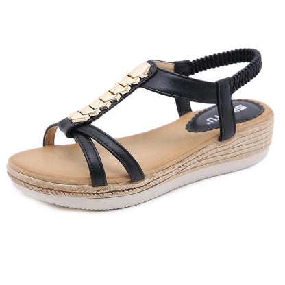 Women'S Casual Wedge Platform Metal Sandals