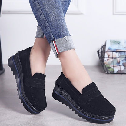 Genuine Leather Sneakers Korean Fashion Thick-Soled Rocking Women'S Casual Shoes