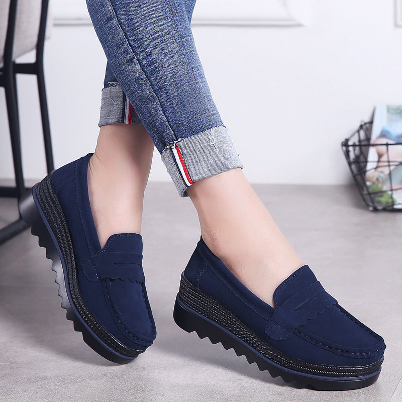 Genuine Leather Sneakers Korean Fashion Thick-Soled Rocking Women'S Casual Shoes