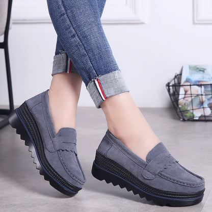 Genuine Leather Sneakers Korean Fashion Thick-Soled Rocking Women'S Casual Shoes