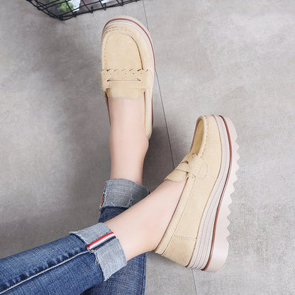 Genuine Leather Sneakers Korean Fashion Thick-Soled Rocking Women'S Casual Shoes