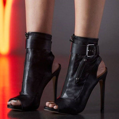 Sandales d'été de nouveau style en cuir avec bouche de poisson creuse, bottes en filet à talons hauts, sandales féminines à talons fins en gaze de filet tout-assorti, blanches