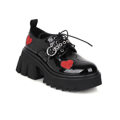 Spring And Autumn Retro Thick-Soled Women'S Shoes Single Shoes High-Heeled Patent Leather Lace Up Muffin Small Leather Shoes Women