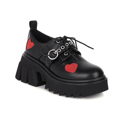 Spring And Autumn Retro Thick-Soled Women'S Shoes Single Shoes High-Heeled Patent Leather Lace Up Muffin Small Leather Shoes Women