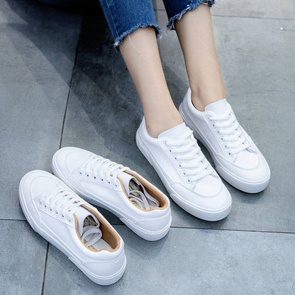 Spring And Autumn Lace-Up White Shoes Female Fashion Korean Student Flat Bottom Shoes All-Match Running Shoes Round Toe Low-Top Women'S Shoes