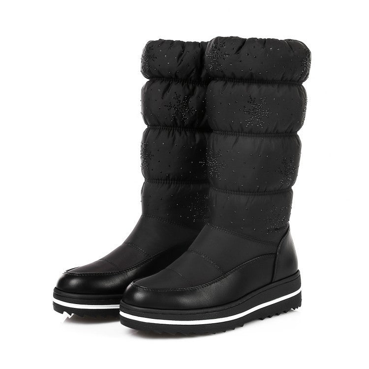 Bottes de neige en duvet avec flocons de neige et strass