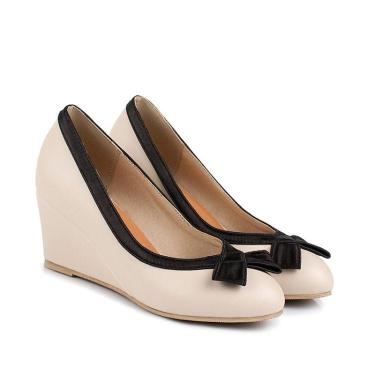 Shallow Mouth Round Toe Wedge Single Shoes Women Sweet Shoes