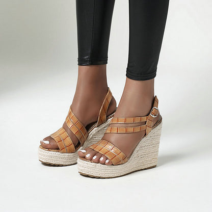 Sandalias de mujer de verano de estilo nuevo, zapatos de mujer con cuña, sandalias de cuña de paja con suela gruesa y tacón alto, sandalias de mujer estilo hada