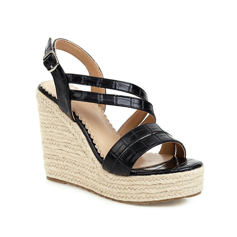 Sandalias de mujer de verano de estilo nuevo, zapatos de mujer con cuña, sandalias de cuña de paja con suela gruesa y tacón alto, sandalias de mujer estilo hada