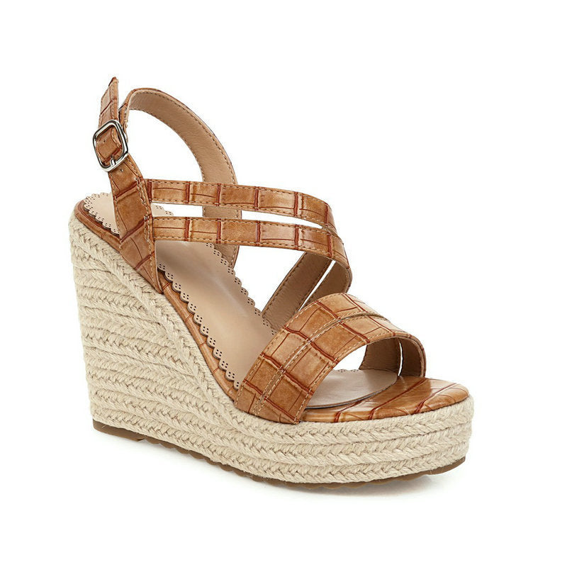 Sandalias de mujer de verano de estilo nuevo, zapatos de mujer con cuña, sandalias de cuña de paja con suela gruesa y tacón alto, sandalias de mujer estilo hada