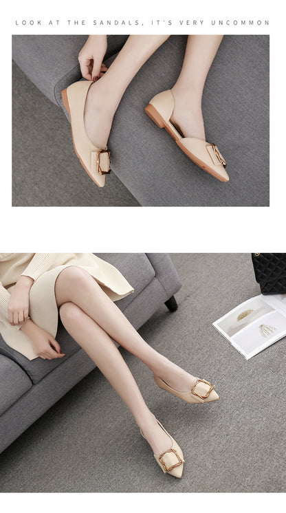 New Faux Leather Women's Pointed Metal Flats For Spring And Summer Fashion Trend Designer Slippers