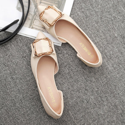 New Faux Leather Women's Pointed Metal Flats For Spring And Summer Fashion Trend Designer Slippers