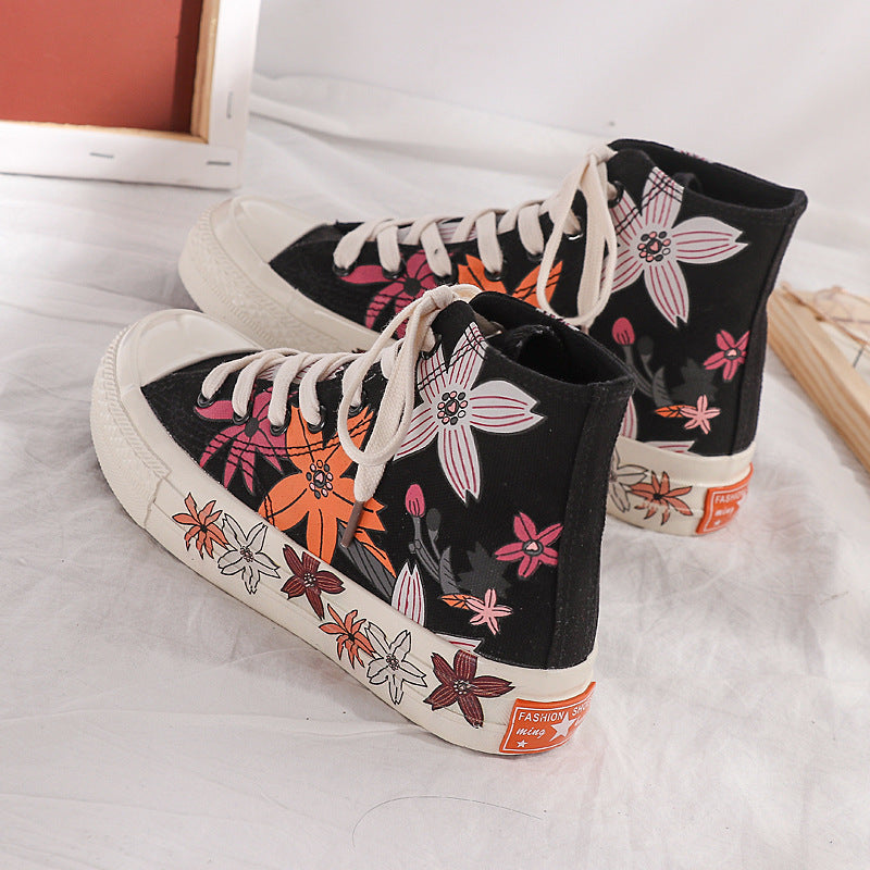 Casual All-match Big Flower High-top Canvas Shoes