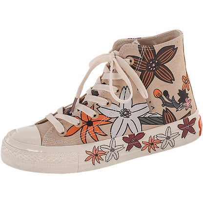 Casual All-match Big Flower High-top Canvas Shoes