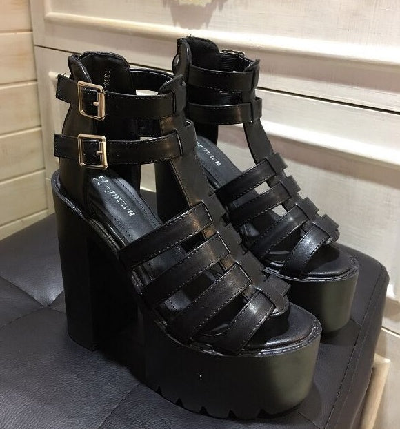 European And American Nightclub Thick-Heeled Waterproof Platform High-Heeled Shoes Hate Sky High Stage Non-Slip Hollow Performance High-Heeled Sandals