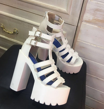 European And American Nightclub Thick-Heeled Waterproof Platform High-Heeled Shoes Hate Sky High Stage Non-Slip Hollow Performance High-Heeled Sandals