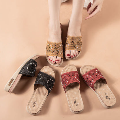 New Cross Border Slippers For Women To Wear Fashion Casual Rhinestone Clearance Hollow Out European And American Women'S Sandals