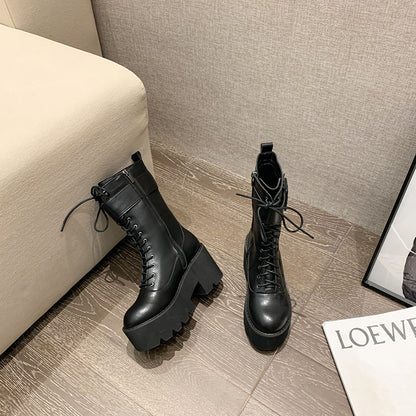 European And American Round Head Car Line High Heels Rider Boots