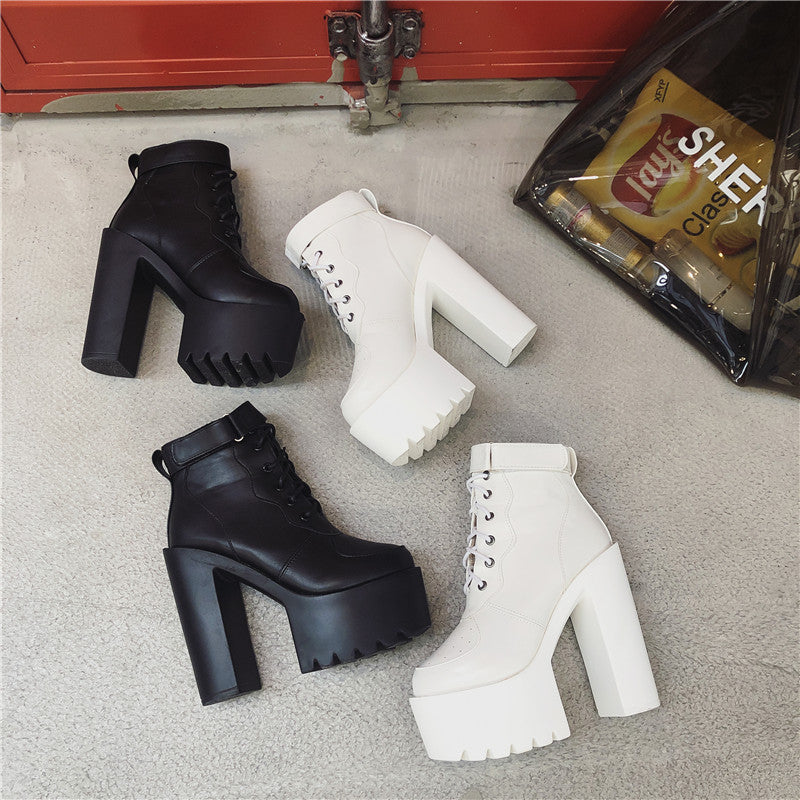 European, American And British Thick-Heeled Thick-Soled Hollow Short Boots