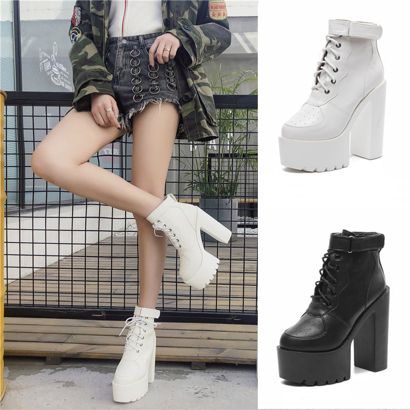 European, American And British Thick-Heeled Thick-Soled Hollow Short Boots