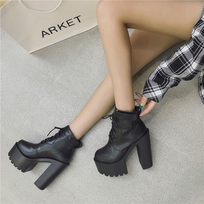 European, American And British Thick-Heeled Thick-Soled Hollow Short Boots