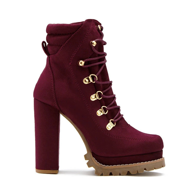 Autumn And Winter New Products European And American Style Ultra-High-Heeled Rivet Waterproof Platform Ladies Short Boots