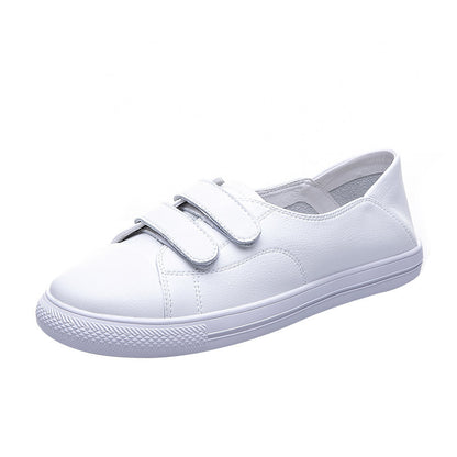 Zapatos blancos pequeños con velcro para mujer, dos pedales, red roja, planos, blancos