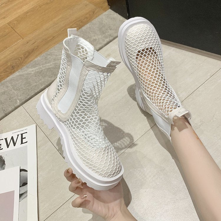 Summer Thin New Breathable Fishing Mesh Hollow Platform Sandals