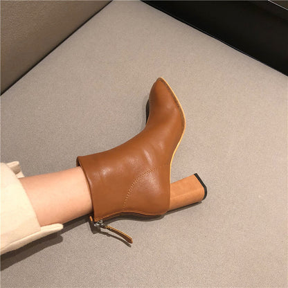 Dongdaemun Same Style Simple And Versatile Square Toe Thick Heel Mid-Heel Short Boots Women'S Boots