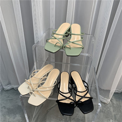 Women'S Thick Heel Sandals Half Slippers Fashion Two Wear Fairy Style With Open-Toed Outer Wear Sandals And Slippers Women